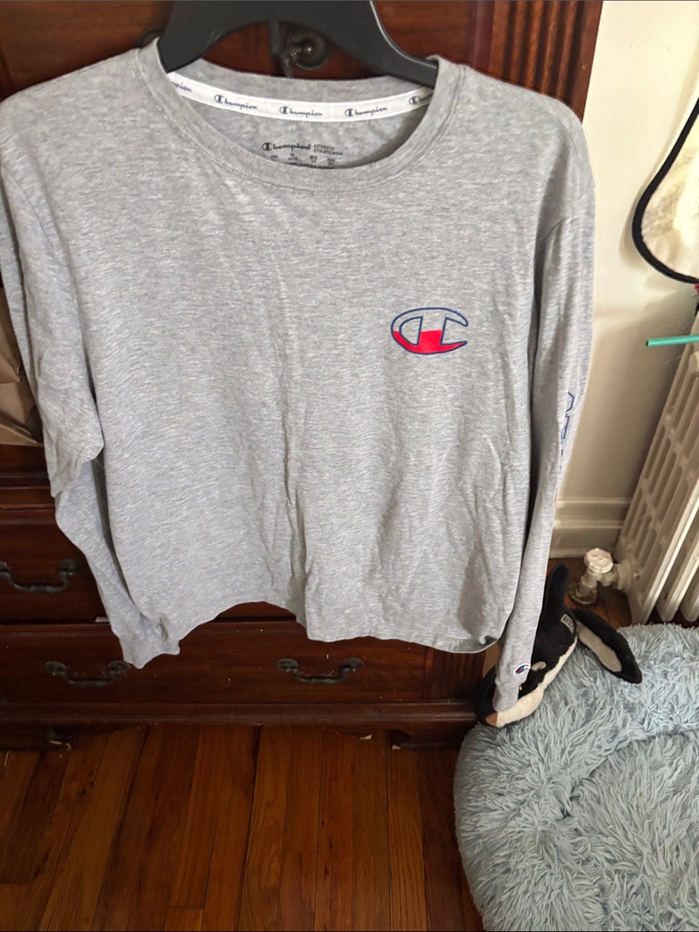 Champion Kids Gray Long-Sleeve Tee with Red & Blue Logo